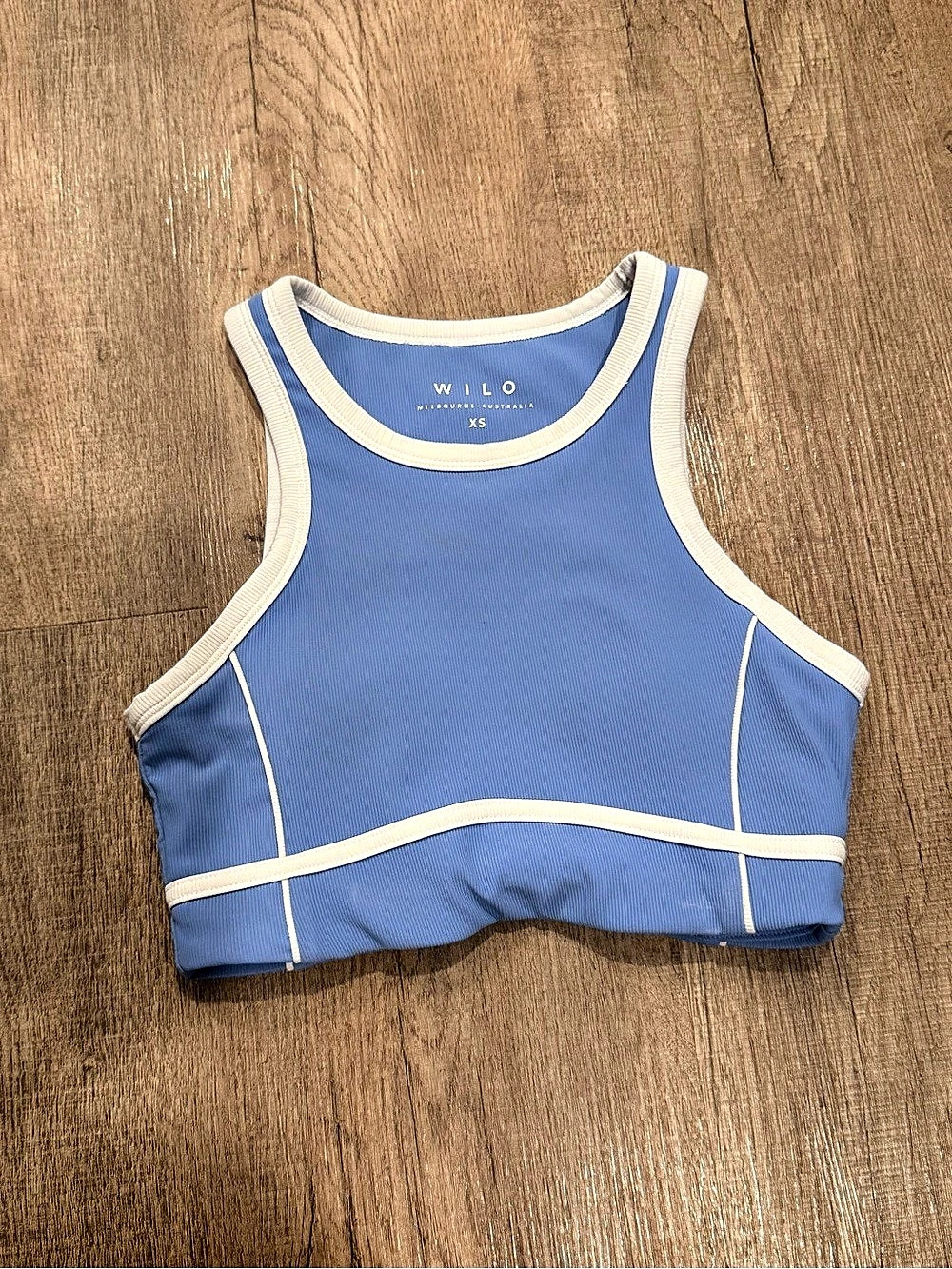 Wilo Blue & Cream Crop Tank Top Size XS Like New